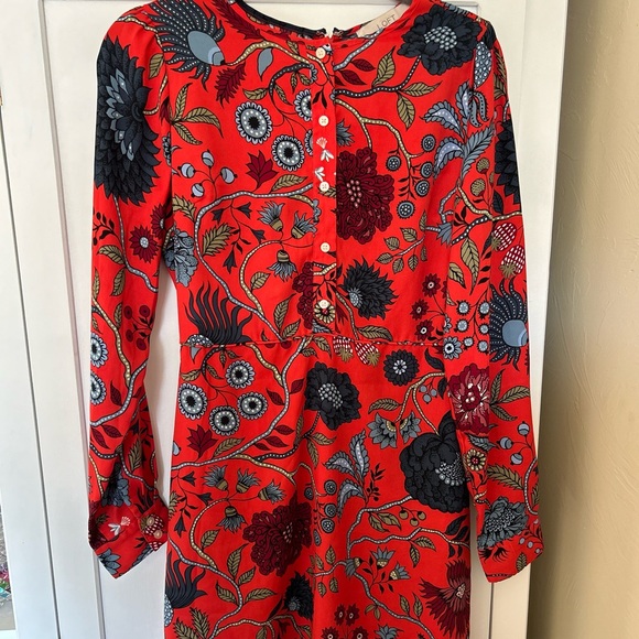 LIKE NEW! Ann Taylor Loft Primavera Tamale Red Floral Long Sleeve Dress 2 - Picture 2 of 3